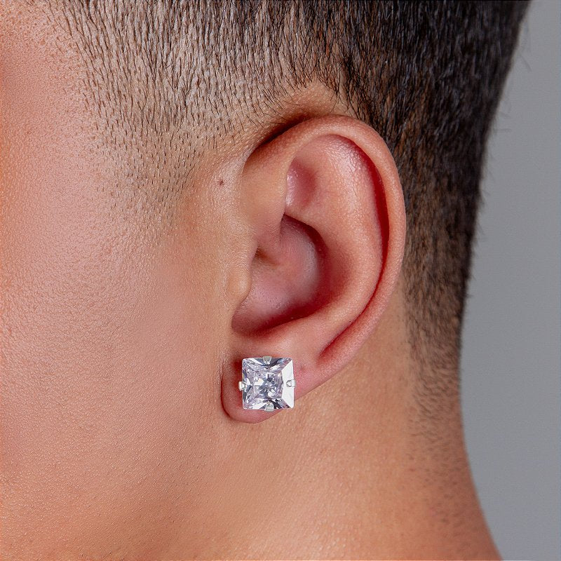 Par De Brinco Pedra Zircônia Quadrada (10mm) Prata 925 BRIP004