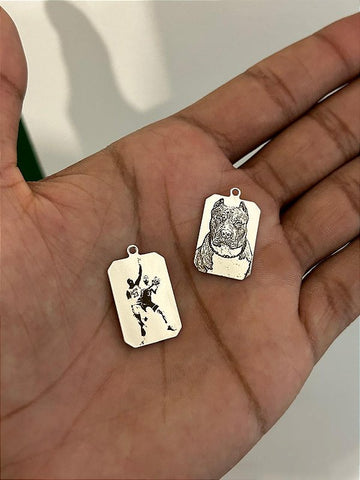 Corrente + Pingente Medalha Quadrada Personalizada Banhada A Ouro Branco