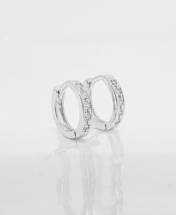 Brinco Masculino Par Argola Cravejada 1 Fileira G Banhado A Ouro Branco BRI090