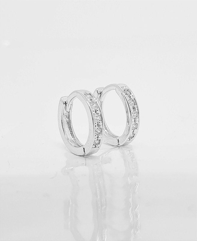 Brinco Masculino Par Argola Cravejada 1 Fileira G Banhado A Ouro Branco BRI090