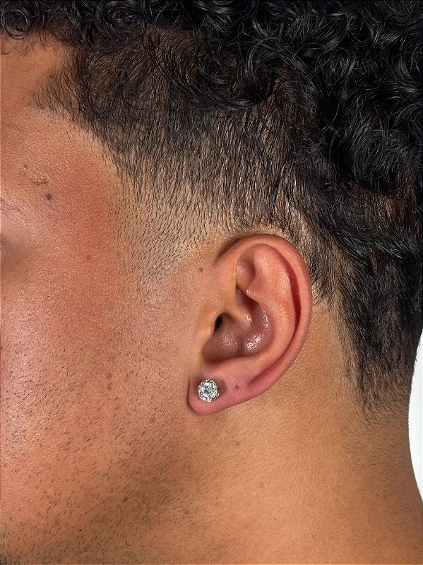 Brinco Masculino Par Redondo Cravejado Fílip 1 Banhado A Ouro Branco BRI152