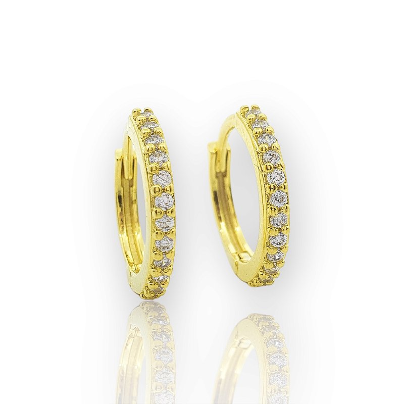 Brinco Masculino Par Argola Cravejada 1 Fileira G Banhado A Ouro 18K BRI169
