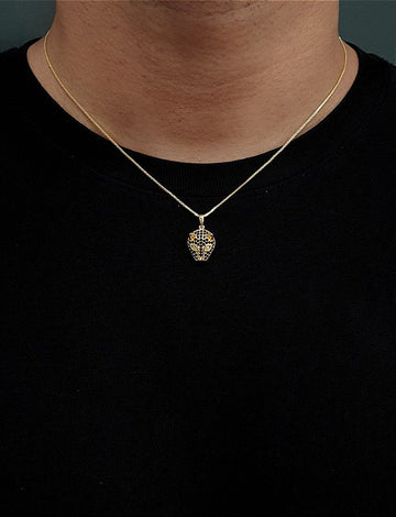 Corrente Veneziana 1mm + Pingente Tigre Com Pedra Preta Banhado A Ouro 18K COR009-PIN038