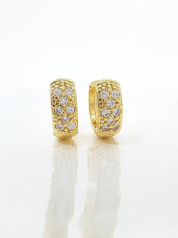 Brinco Masculino Par Argola Cravejada Com 8 Pedras Banhada A Ouro 18K BRI040