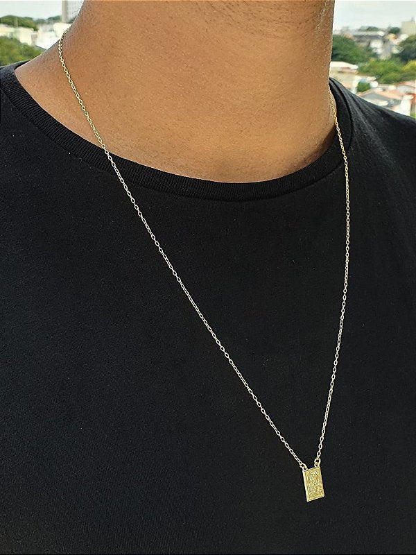 Escapulário Corrente Elo Cadeado Jesus-Nossa Senhora 10mmX14mm Banhado A Ouro 18k ESC009