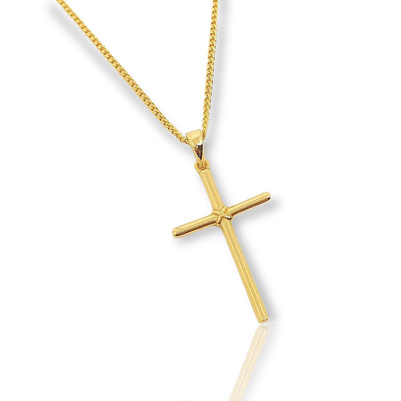 Pingente Cruz Palito com Detalhe Trançada Banhada A Ouro 18k PIN011