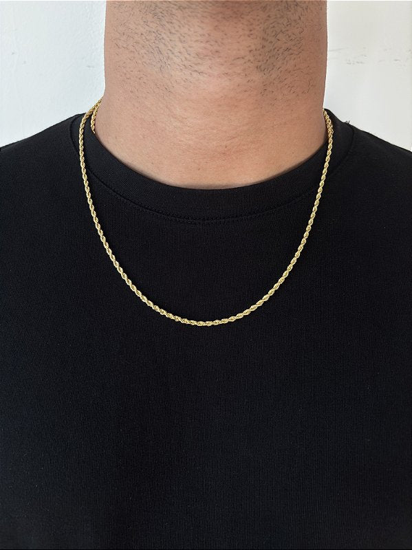 Kit Corrente Cordão Baiano + Pulseira Cordão Baiano 3mm Banhado A Ouro 18K