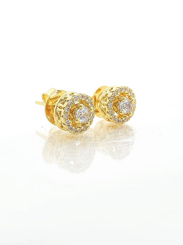 Brinco Masculino Par Redondo Coroa 1 Banhado A Ouro 18k BRI104