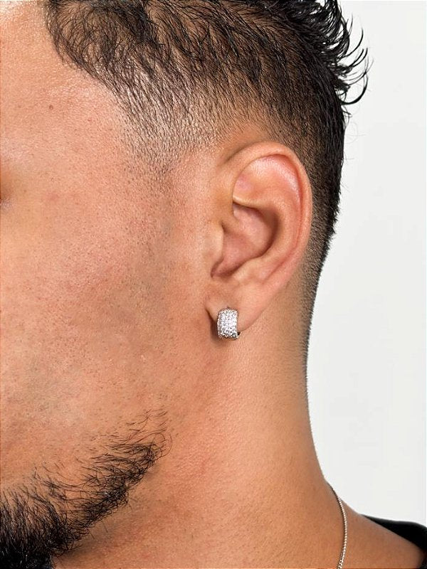 Kit Corrente Grumet 1,4mm + Pingente Raio Cravejado + Brinco Masculino Par Argola Cravejada Com 29 Pedra