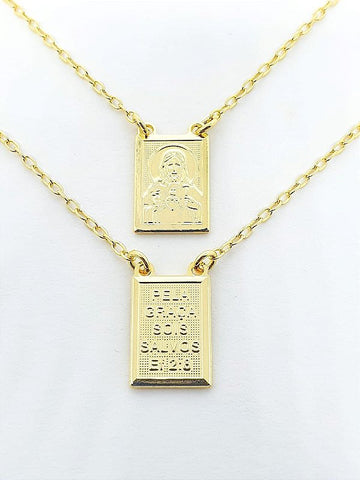 Escapulário Corrente Elo Cadeado Jesus-Nossa Senhora 10mmX14mm Banhado A Ouro 18k ESC009