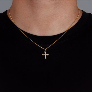 Corrente Veneziana 1mm + Pingente Cruz Cravejada Palito Banhado A Ouro 18k COR009-PIN003