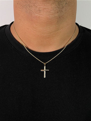 Corrente Cordão Baiano 1,6mm + Pingente Cruz Linear Banhado A Ouro 18K COR003-PIN130
