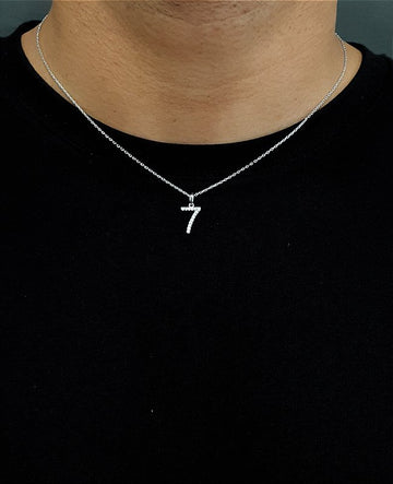 Corrente Elo Cadeado 1,2mm+ Pingente Número 7 Cravejado Banhado A Ouro Branco COR013-PIN080