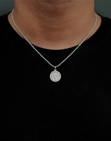 Corrente Cordão Baiano 50cm 1,6mm + Pingente São Bento Cravejado Banhado A Ouro Branco COR001-PIN021