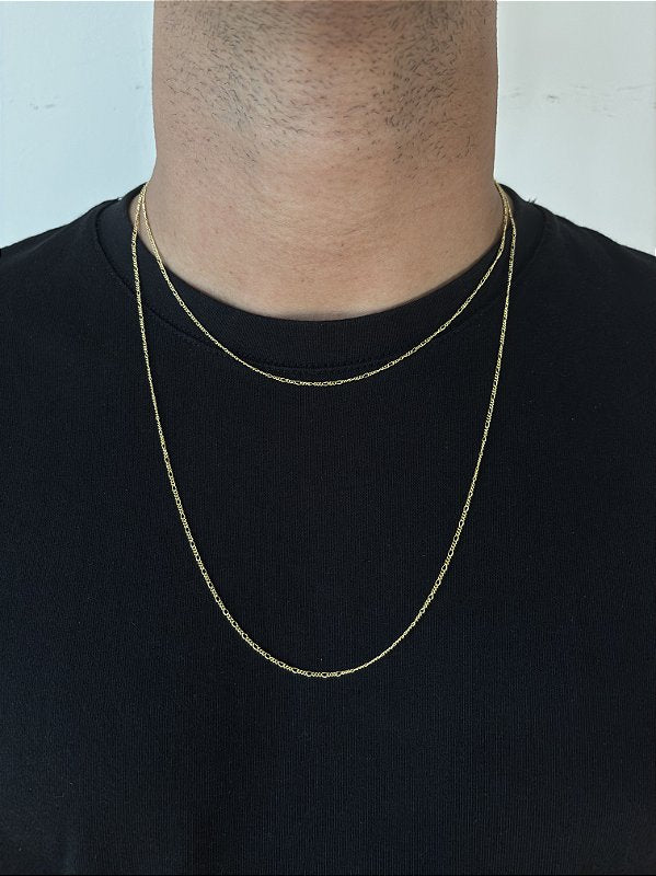 Kit Corrente 3 Por 1 1,4mm + Pulseira 3 Por 1 2,5mm Banhado A Ouro 18K