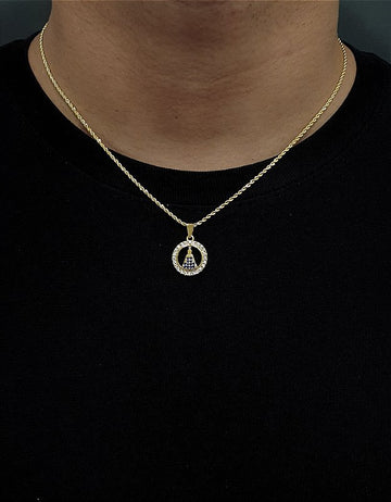 Corrente Cordão Baiano 1,6mm + Pingente Nossa Senhora Cravejado Redondo Banhado A Ouro 18k COR003-PIN091