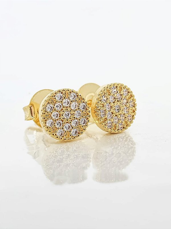 Brinco Masculino Par Chapado Redondo Banhado A Ouro 18k BRI127