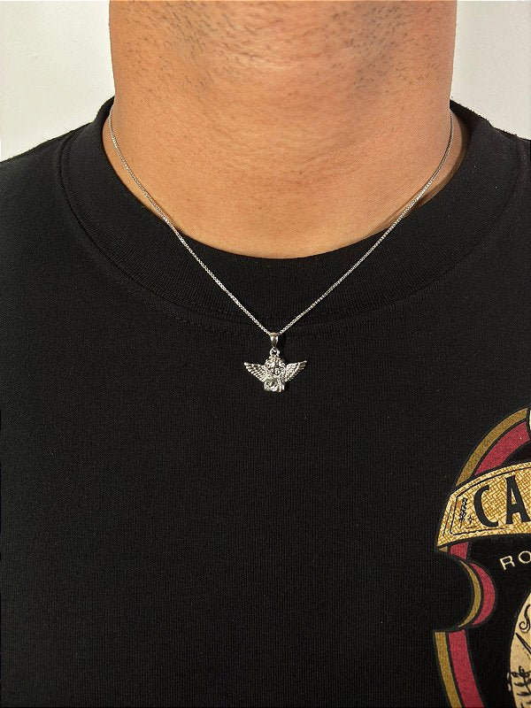 Corrente Veneziana 1mm + Pingente Anjo Banhado A Ouro Branco COR002-PIN140