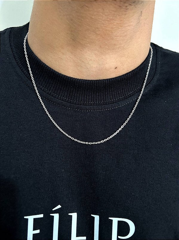 Corrente Elo Cadeado 2mm Fecho Tradicional Banhada a Ouro Branco COR062
