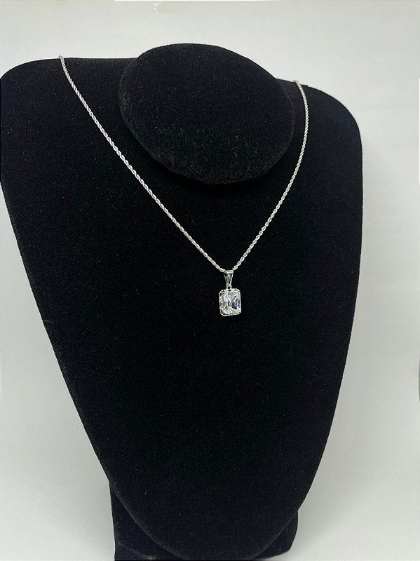 Corrente Cordão Baiano 1,6mm + Pingente Prisma Banhado A Ouro Branco COR001-PIN131