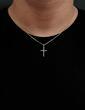 Corrente Veneziana 1mm + Pingente Cruz Palito Chapada Cravejada Banhado A Ouro 18K COR009-PIN027
