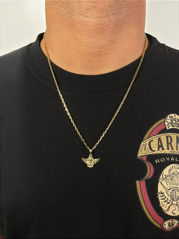 Corrente Elo Cadeado 4mm + Pingente Anjo Banhado A Ouro 18k COR082-PIN141