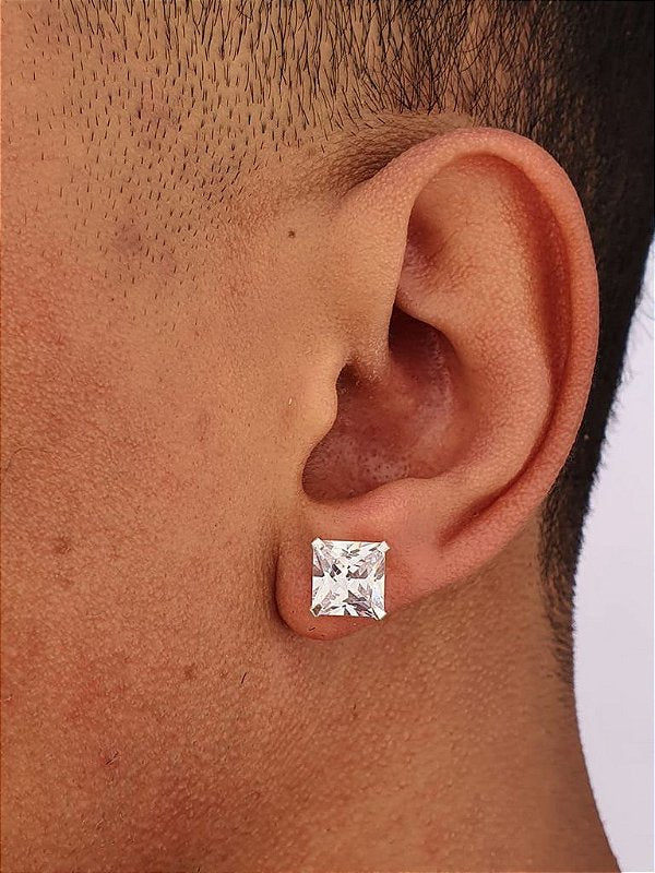 Par De Brinco Pedra Zircônia Quadrada (8mm) Prata 925 BRIP005