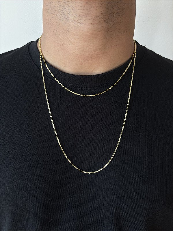 Kit Corrente Elo Cadeado + Pulseira Elo Cadeado 2mm Banhado A Ouro 18K