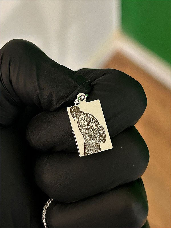 Corrente + Plaquinha Personalizada Banhada a Ouro Branco