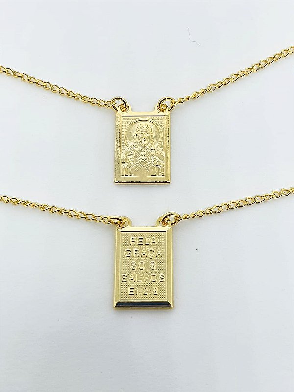 Escapulário Corrente Grumet Jesus/Nossa Senhora 10mmX14MM Banhado A Ouro 18k ESC007