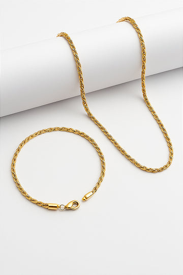 Kit Corrente Cordão Baiano + Pulseira Cordão Baiano 3mm Banhado A Ouro 18K
