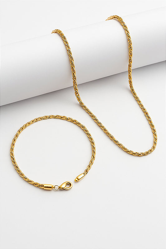 Kit Corrente Cordão Baiano + Pulseira Cordão Baiano 3mm Banhado A Ouro 18K