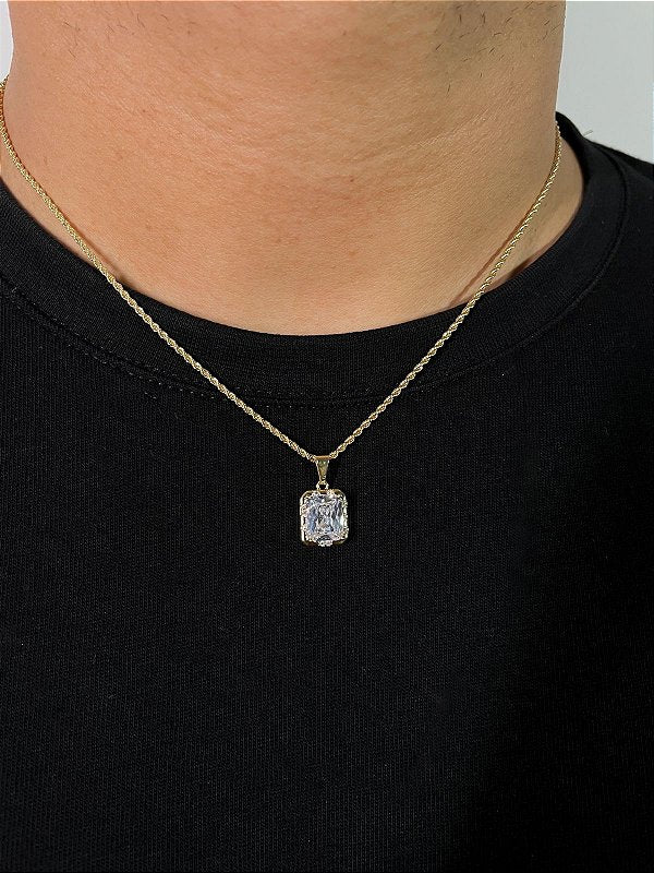 Corrente Cordão Baiano 1,6mm + Pingente Prisma Banhado A Ouro 18K COR003-PIN129