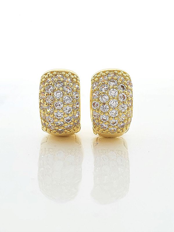 Brinco Masculino Par Argola Cravejada Com 29 Pedras (13X6,8mm) Banhada A Ouro 18k BRI015