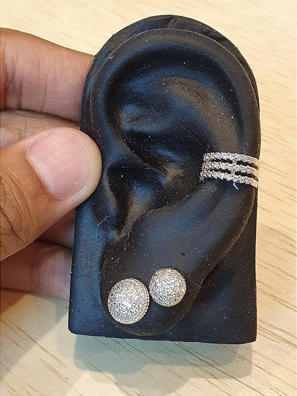Kit Brinco Masculino Par Redondo G + Redondo M + Piercing Banhado A Ouro Branco BRI008-BRI018-PIER001