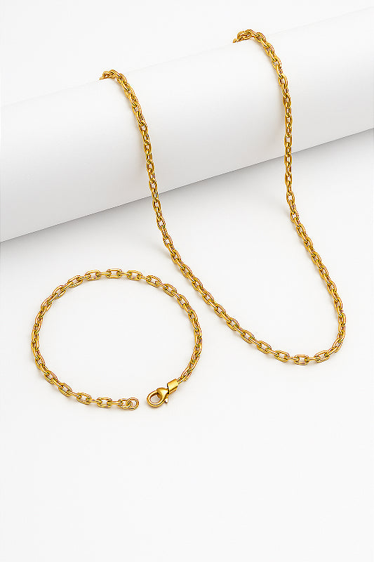 Kit Corrente Elo Cadeado + Pulseira Elo Cadeado 4mm Banhado A Ouro 18K