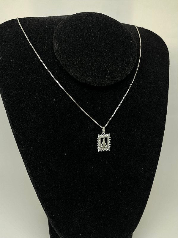 Corrente Veneziana 1mm + Pingente Nossa Senhora Cravejado Quadrado Banhado A Ouro Branco COR002-PIN088