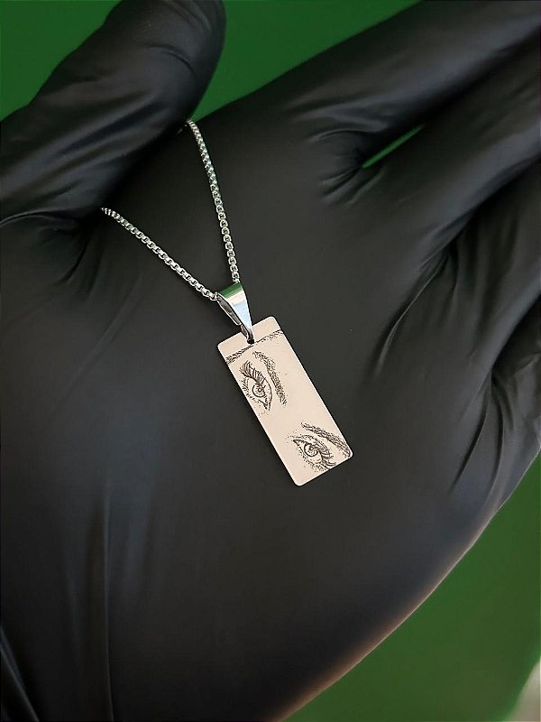 Corrente + Plaquinha Personalizada Banhada a Ouro Branco