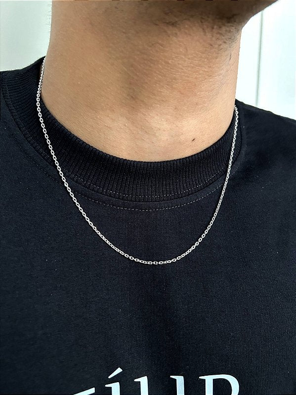 Corrente Elo Cadeado 2mm Fecho Tradicional Banhada a Ouro Branco COR062