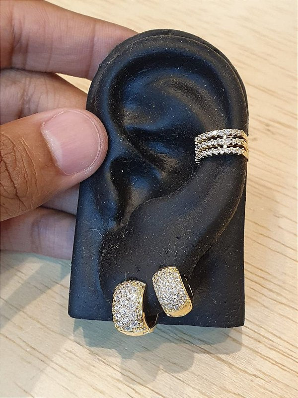 Kit Brinco Masculino Par Argola 16 Pedras + 29 pedras + Piercing Banhado A Ouro 18k BRI026-BRI015-PIER004