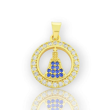 Pingente Nossa Senhora Cravejado Redondo Banhado A Ouro 18k PIN091