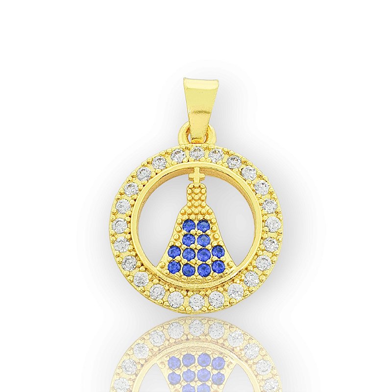 Pingente Nossa Senhora Cravejado Redondo Banhado A Ouro 18k PIN091