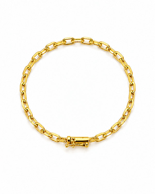Pulseira Elo Cadeado 4mm Fecho Bomba Banhada A Ouro 18K PUL065