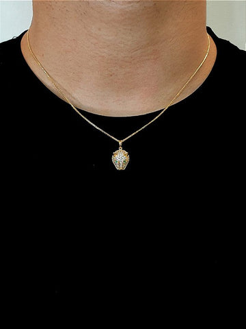 Corrente Veneziana 1mm + Pingente Tigre Olho Verde Banhado A Ouro 18k COR009-PIN019