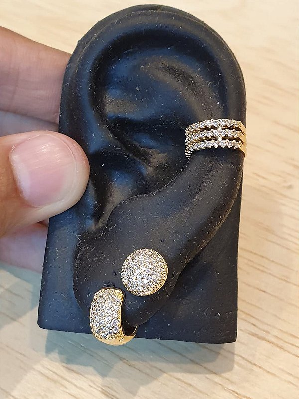 Kit Brinco Masculino Par Argola 29 Pedras + Redondo G + Piercing Banhado A Ouro 18k BRI015-BRI087-PIER004