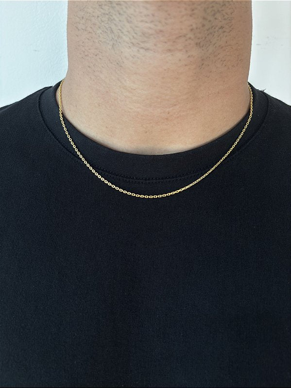 Kit Corrente Elo Cadeado + Pulseira Elo Cadeado 2mm Banhado A Ouro 18K