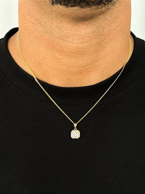 Corrente Grumet 1,4mm + Pingente Imperial Quadrado Banhado A Ouro 18k COR014-PIN151