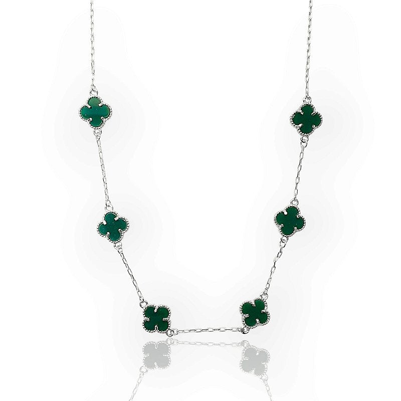 Corrente Trevo Verde Banhada A Ouro Branco COR069