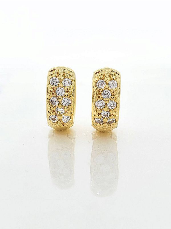 Brinco Masculino Par Argola Cravejada Com 8 Pedras Banhada A Ouro 18K BRI040