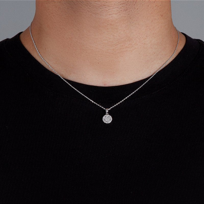 Corrente Elo Cadeado 1,2mm + Pingente Smile Redondo Cravejado Banhado A Ouro Branco COR013-PIN002